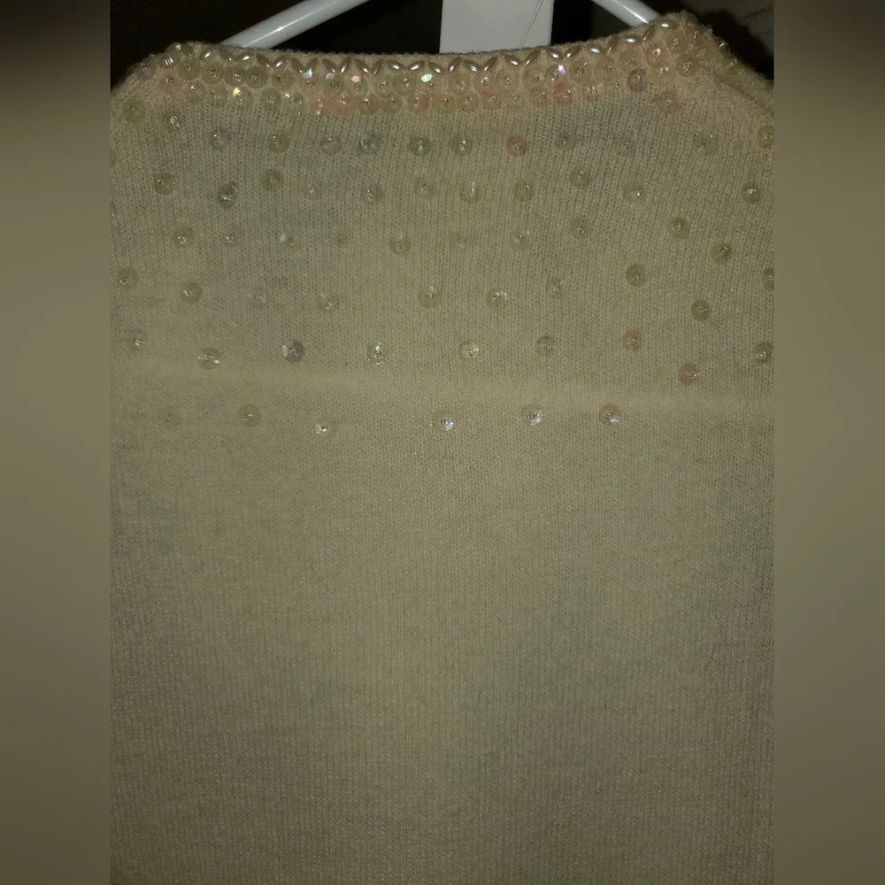 Vintage beaded lined cream sweater XL - Picture 5 of 6